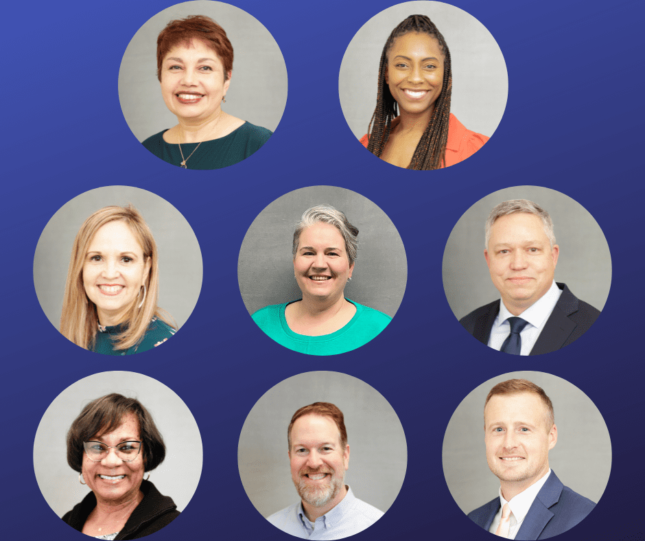 Headshots of all board members and the Board's superintendent.